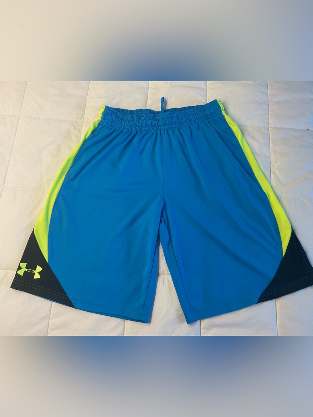 Under Armour Bright Blue Athletic Shorts with Neon Yellow Accents Youth Size XL